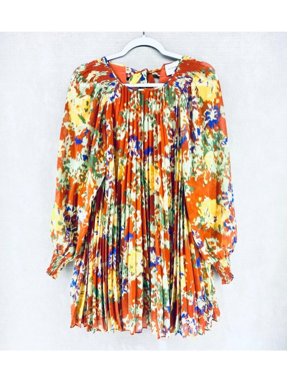 Sezane Dress Womens 36 Multicolor Floral Long Sleeve Knee Length Pleated Swing